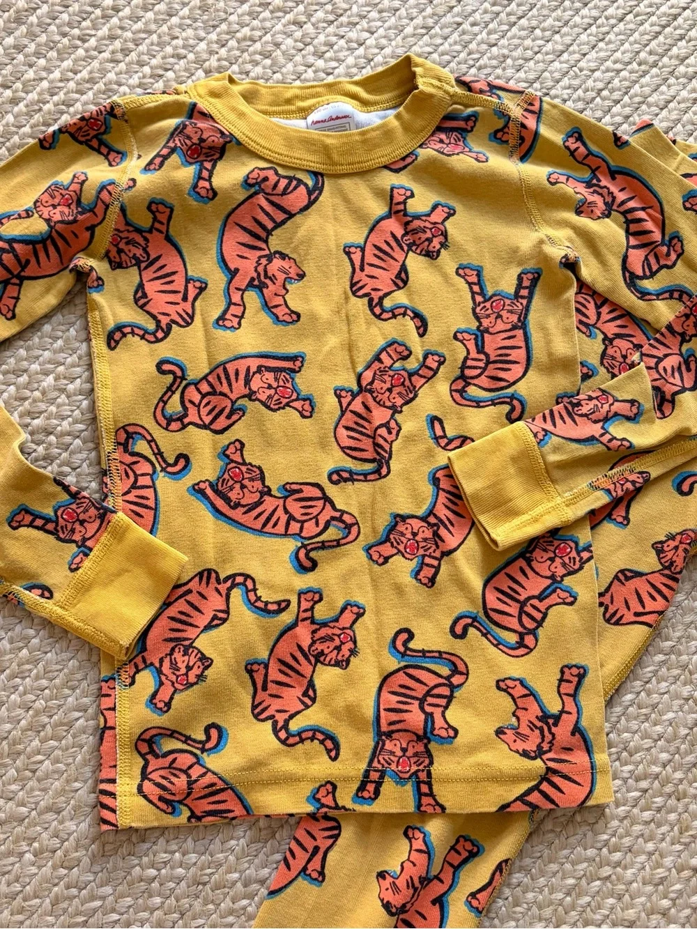 Hanna Andersson Yellow Pajama Set with Orange Tiger Print 6/7